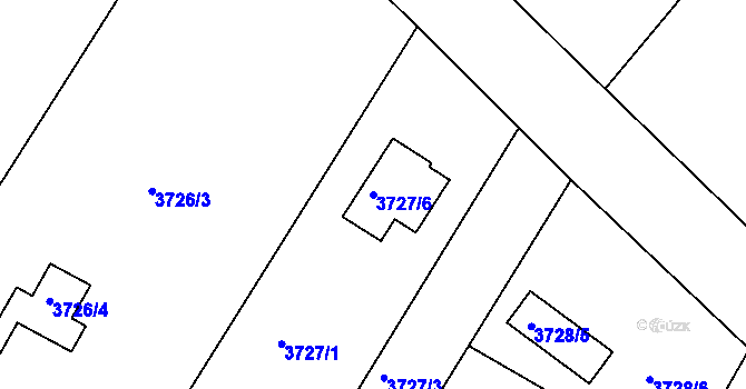 Parcela st. 3727/6 v KÚ Roudnice nad Labem, Katastrální mapa