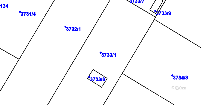 Parcela st. 3733/1 v KÚ Roudnice nad Labem, Katastrální mapa