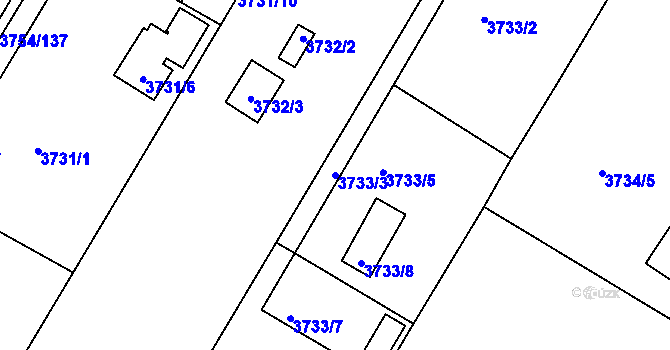 Parcela st. 3733/3 v KÚ Roudnice nad Labem, Katastrální mapa