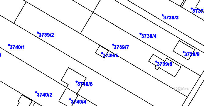 Parcela st. 3739/5 v KÚ Roudnice nad Labem, Katastrální mapa