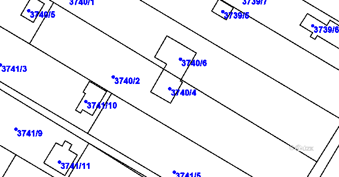 Parcela st. 3740/4 v KÚ Roudnice nad Labem, Katastrální mapa