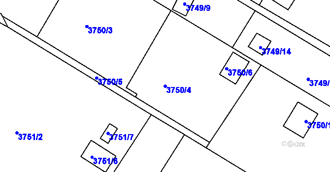 Parcela st. 3750/4 v KÚ Roudnice nad Labem, Katastrální mapa