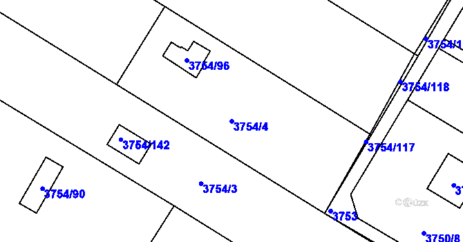 Parcela st. 3754/4 v KÚ Roudnice nad Labem, Katastrální mapa