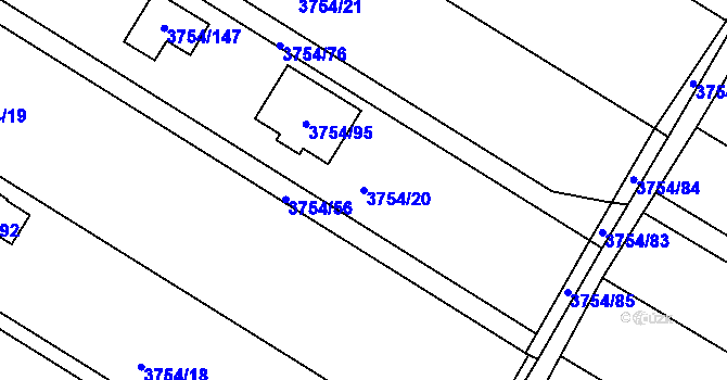Parcela st. 3754/20 v KÚ Roudnice nad Labem, Katastrální mapa