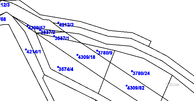 Parcela st. 3780/9 v KÚ Roudnice nad Labem, Katastrální mapa
