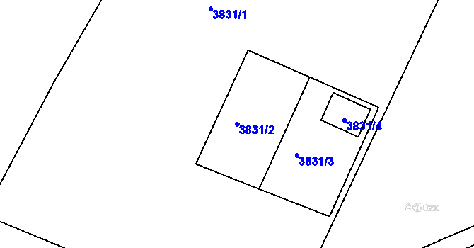 Parcela st. 3831/2 v KÚ Roudnice nad Labem, Katastrální mapa