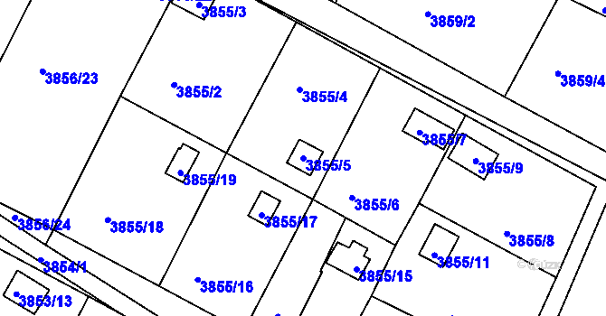 Parcela st. 3855/5 v KÚ Roudnice nad Labem, Katastrální mapa