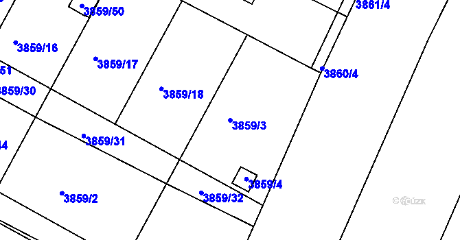 Parcela st. 3859/3 v KÚ Roudnice nad Labem, Katastrální mapa