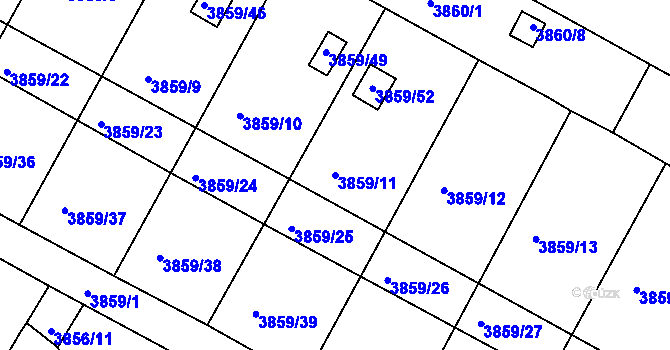 Parcela st. 3859/11 v KÚ Roudnice nad Labem, Katastrální mapa