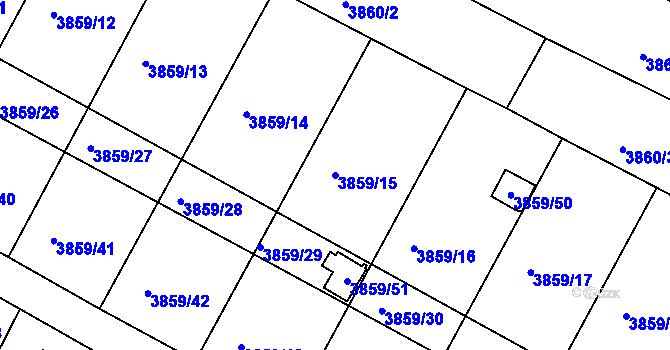 Parcela st. 3859/15 v KÚ Roudnice nad Labem, Katastrální mapa