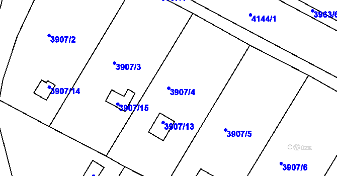 Parcela st. 3907/4 v KÚ Roudnice nad Labem, Katastrální mapa