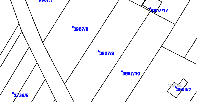 Parcela st. 3907/9 v KÚ Roudnice nad Labem, Katastrální mapa