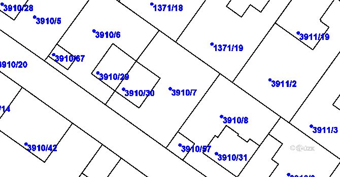 Parcela st. 3910/7 v KÚ Roudnice nad Labem, Katastrální mapa