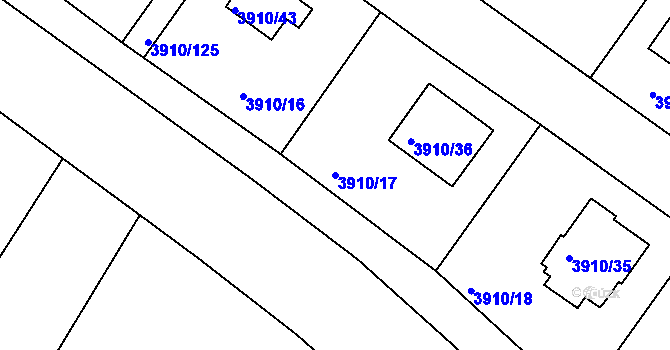 Parcela st. 3910/17 v KÚ Roudnice nad Labem, Katastrální mapa