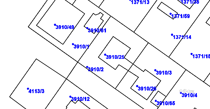 Parcela st. 3910/25 v KÚ Roudnice nad Labem, Katastrální mapa