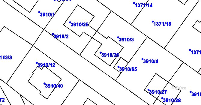 Parcela st. 3910/26 v KÚ Roudnice nad Labem, Katastrální mapa