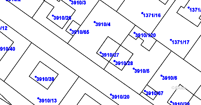Parcela st. 3910/27 v KÚ Roudnice nad Labem, Katastrální mapa
