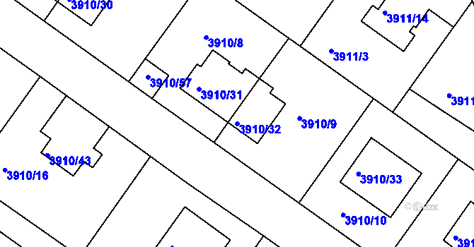 Parcela st. 3910/32 v KÚ Roudnice nad Labem, Katastrální mapa
