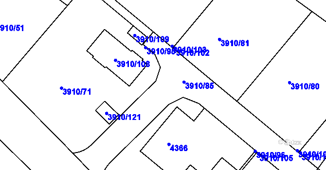 Parcela st. 3910/58 v KÚ Roudnice nad Labem, Katastrální mapa