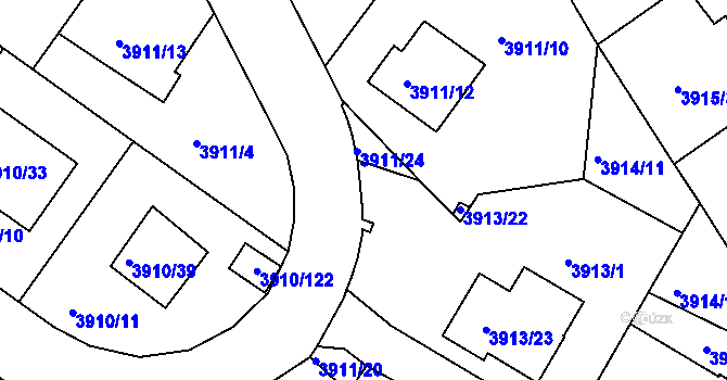 Parcela st. 3911/1 v KÚ Roudnice nad Labem, Katastrální mapa