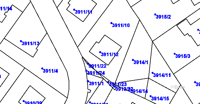 Parcela st. 3911/12 v KÚ Roudnice nad Labem, Katastrální mapa