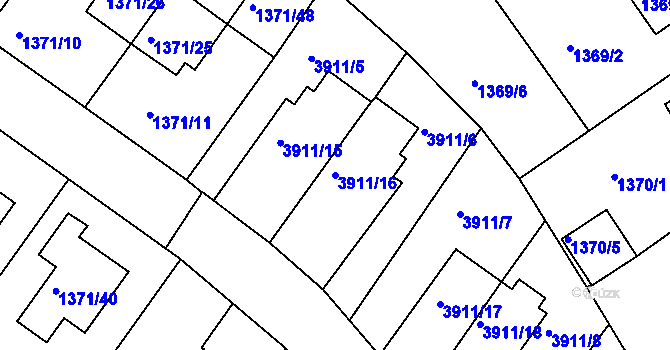 Parcela st. 3911/16 v KÚ Roudnice nad Labem, Katastrální mapa