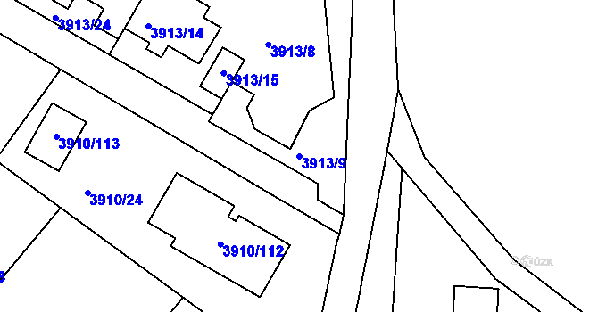 Parcela st. 3913/9 v KÚ Roudnice nad Labem, Katastrální mapa