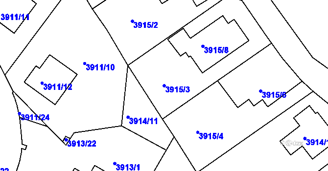 Parcela st. 3915/3 v KÚ Roudnice nad Labem, Katastrální mapa