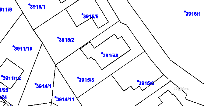 Parcela st. 3915/8 v KÚ Roudnice nad Labem, Katastrální mapa