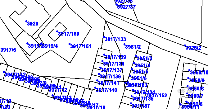 Parcela st. 3917/139 v KÚ Roudnice nad Labem, Katastrální mapa