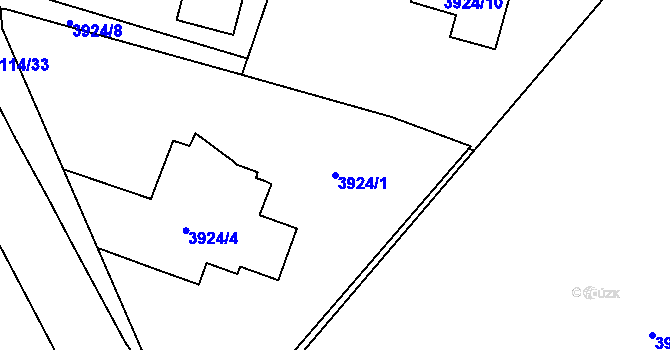Parcela st. 3924/1 v KÚ Roudnice nad Labem, Katastrální mapa
