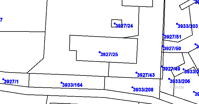 Parcela st. 3927/25 v KÚ Roudnice nad Labem, Katastrální mapa