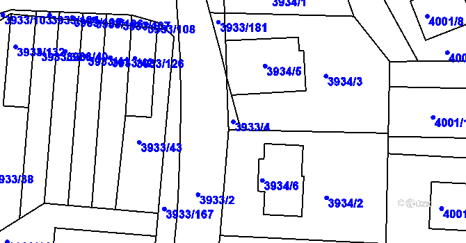 Parcela st. 3933/4 v KÚ Roudnice nad Labem, Katastrální mapa