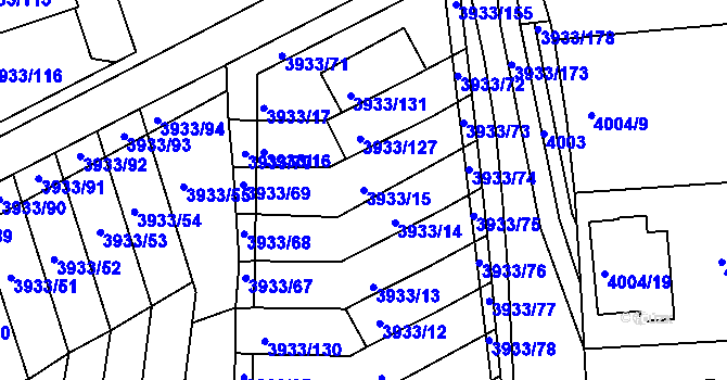 Parcela st. 3933/15 v KÚ Roudnice nad Labem, Katastrální mapa