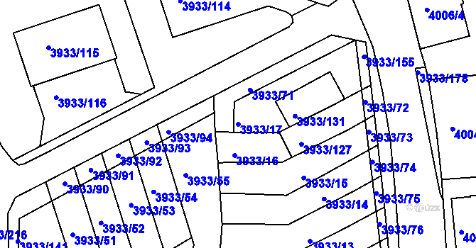 Parcela st. 3933/17 v KÚ Roudnice nad Labem, Katastrální mapa