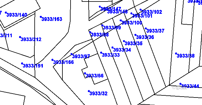 Parcela st. 3933/33 v KÚ Roudnice nad Labem, Katastrální mapa