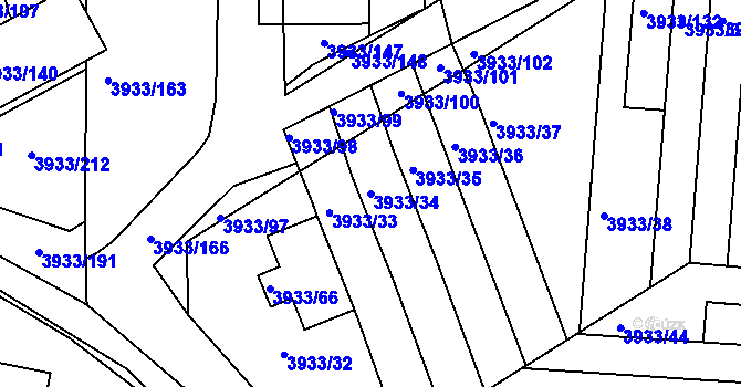 Parcela st. 3933/34 v KÚ Roudnice nad Labem, Katastrální mapa