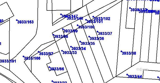 Parcela st. 3933/35 v KÚ Roudnice nad Labem, Katastrální mapa