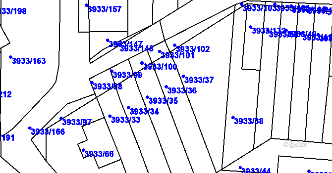 Parcela st. 3933/36 v KÚ Roudnice nad Labem, Katastrální mapa