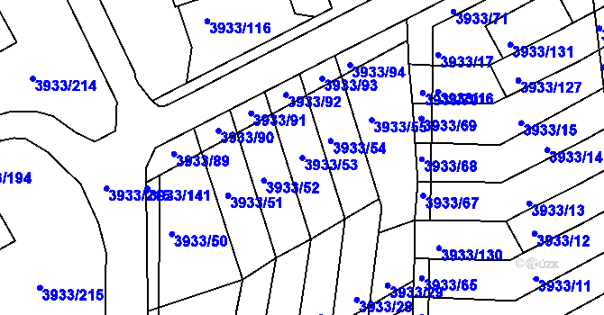 Parcela st. 3933/53 v KÚ Roudnice nad Labem, Katastrální mapa