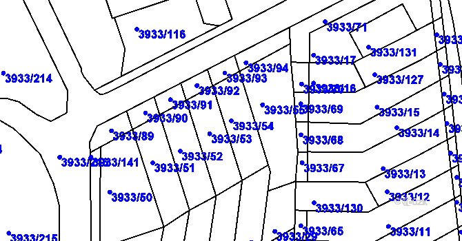 Parcela st. 3933/54 v KÚ Roudnice nad Labem, Katastrální mapa
