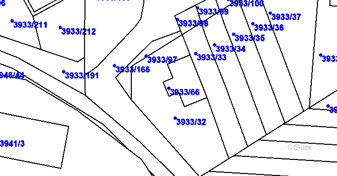Parcela st. 3933/66 v KÚ Roudnice nad Labem, Katastrální mapa