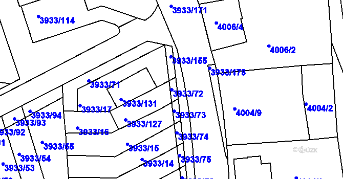 Parcela st. 3933/72 v KÚ Roudnice nad Labem, Katastrální mapa