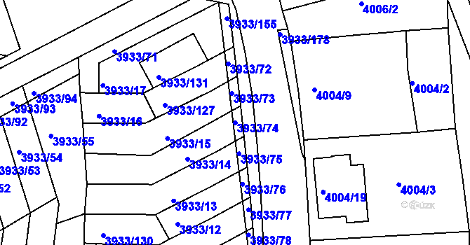 Parcela st. 3933/74 v KÚ Roudnice nad Labem, Katastrální mapa