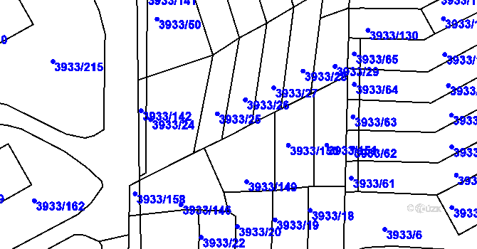 Parcela st. 3933/85 v KÚ Roudnice nad Labem, Katastrální mapa