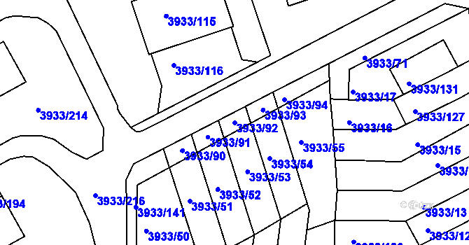 Parcela st. 3933/92 v KÚ Roudnice nad Labem, Katastrální mapa