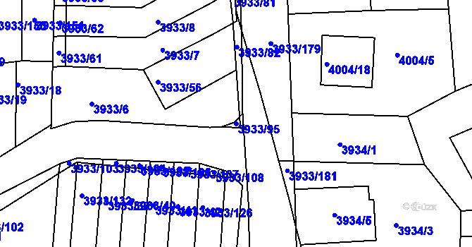 Parcela st. 3933/95 v KÚ Roudnice nad Labem, Katastrální mapa
