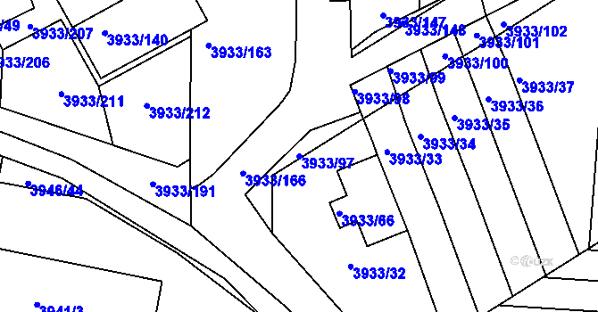 Parcela st. 3933/97 v KÚ Roudnice nad Labem, Katastrální mapa