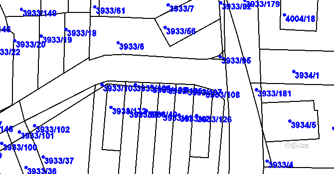 Parcela st. 3933/106 v KÚ Roudnice nad Labem, Katastrální mapa