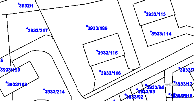 Parcela st. 3933/115 v KÚ Roudnice nad Labem, Katastrální mapa